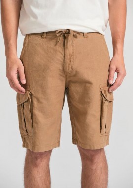 Funky Buddha - Funky Buddha Ανδρική Loose fit linen blend cargo βερμούδα FBM011-032-03 Μπέζ