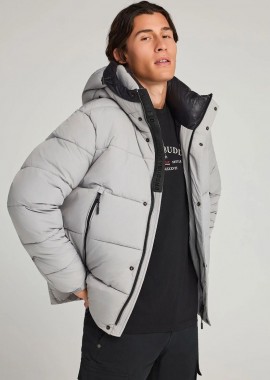 Funky Buddha - Funky Buddha Ανδρικό puffer μπουφάν με κουκούλα FBM012-031-01 Σκούρο Γκρί