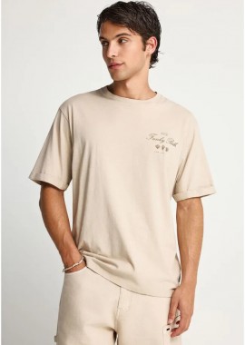 Funky Buddha - Ανδρικό βαμβακερό relaxed t-shirt με τύπωμα FBM013-020-04 Μπέζ