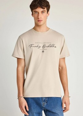 Funky Buddha - Funky Buddha Ανδρικό T-shirt με λογότυπο FBM013-022-04 Μπέζ