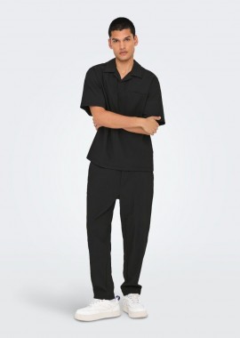 Only and Sons - Only and Sons Pli plisse Aνδρικό Cropped Παντελόνι 22033811 Μαύρο