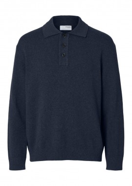 Selected - Selected Jakob Ανδρική Μακρυμάνικη Polo Μπλούζα 16099291 Σκούρο Μπλέ
