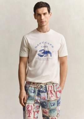 Gant - Gant Ανδρικό Graphic Κοντομάνικο T-Shirt 2003425 Σπασμένο Λευκό