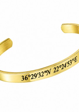 JT - JT Unisex ατσάλινο ανοιχτό βραχιόλι χειροπέδα με χάραξη Χρυσό