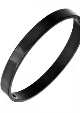 JT - JT Unisex οβάλ ατσάλινο βραχιόλι χειροπέδα με επιλογή χάραξης Μαύρο