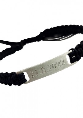 JT - Jt Unisex Ασημένιο Βραχιόλι Μακραμέ Ταυτότητα Χεριού Χωρίς Χάραξη