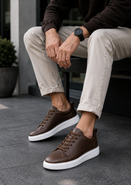 Huxley and Grace - Ανδρικά καφέ δερμάτινα casual Sneakers HG175542K