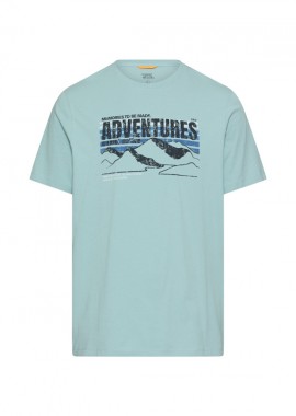 CAMEL ACTIVE - ΑΝΔΡΙΚΟ T-SHIRT CAMEL ACTIVE ΜΕ ΤΥΠΩΜΑ ΣΤΡΟΓΓΥΛΗ ΛΑΙΜΟΚΟΨΗ ΠΡΑΣΙΝΟ