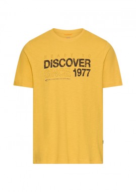 CAMEL ACTIVE - ΑΝΔΡΙΚΟ T-SHIRT CAMEL ACTIVE ΜΕ ΤΥΠΩΜΑ ΣΤΡΟΓΓΥΛΗ ΛΑΙΜΟΚΟΨΗ ΚΙΤΡΙΝΟ