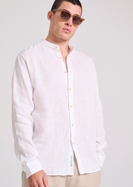 FUNKY BUDDHA - Garment dyed λινό πουκάμισο με λαιμό mao