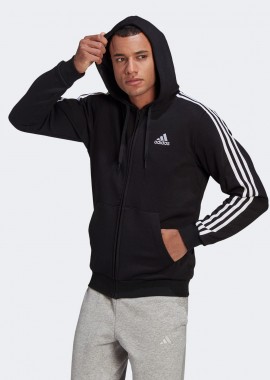 ADIDAS PERFORMANCE - ADIDAS ESSENTIALS FLEECE 3-STRIPES FULL-ZIP HOODIE ΜΑΥΡΟ