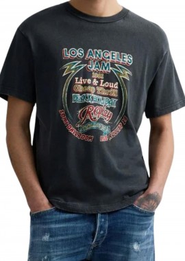 REPLAY - REPLAY Ανδρικό T-Shirt με Print - Ξεβαμμένο Μαύρο-M3517 .000.23792M-BLACK