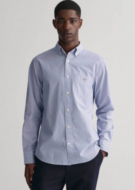 GANT - Gant ανδρικό πουκάμισο button down με ψιλό ριγέ σχέδιο και τσέπη με κεντημένο λογότυπο Regular Fit - 3000140 Μπλε