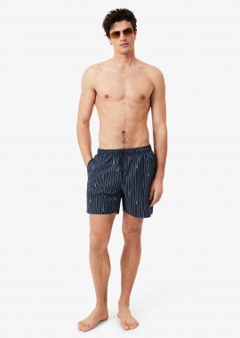 LACOSTE - Lacoste ανδρικό μαγιό σορτς με ριγέ σχέδιο και crocodile print - MH1849 Μπλε Σκούρο