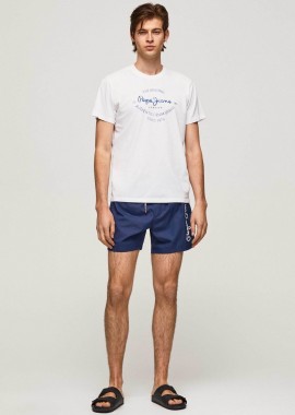 PEPE JEANS - Pepe Jeans ανδρικό μαγιό σορτς μονόχρωμο με contrast logo print στο πλάι