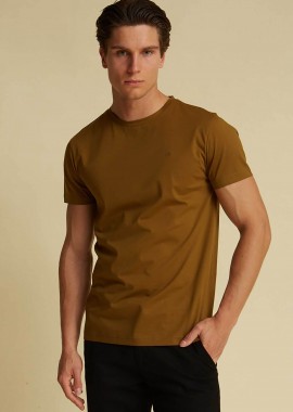 DORS - DORS ανδρικό T-shirt μονόχρωμο με κεντημένο λογότυπο - 1138022.C04 Λαδί