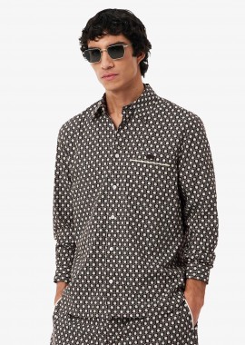 LACOSTE - Lacoste ανδρικό πουκάμισο με all-over print και τσέπη με κεντημένο λογότυπο Regular Fit - CH0710-00 Καφέ Σκούρο