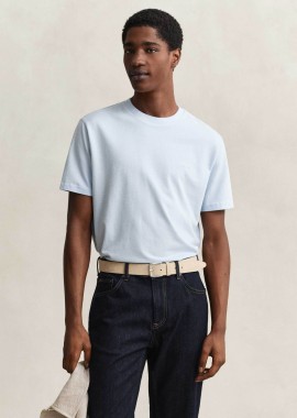GANT - Gant ανδρικό T-shirt πικέ με κεντημένο λογότυπο Regular Fit - 2003414 Γαλάζιο