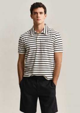 GANT - Gant ανδρική μπλούζα πόλο terry cloth με ριγέ σχέδιο και κεντημένο λογότυπο Regular Fit - 2014115 Εκρού