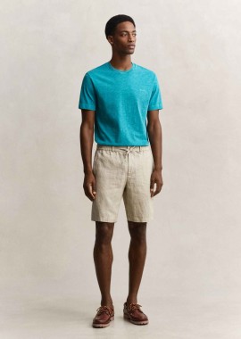 GANT - Gant ανδρική λινή βερμούδα με ελαστική μέση Regular Fit - 205610 Μπεζ
