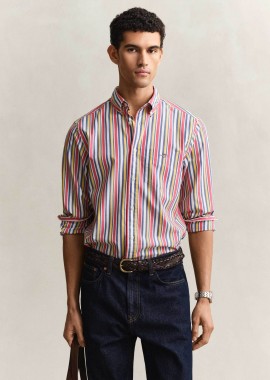 GANT - Gant ανδρικό πουκάμισο button down με πολύχρωμο ριγέ σχέδιο και τσέπη με κεντημένο λογότυπο Regular Fit - 3260005 Πολύχρωμο