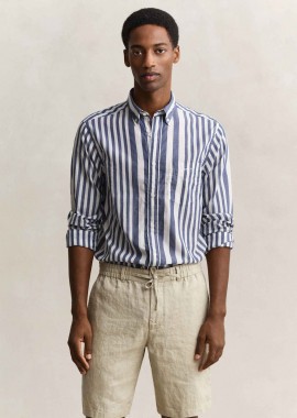 GANT - Gant ανδρικό πουκάμισο button down με ριγέ σχέδιο και τσέπη με λογότυπο Regular Fit - 3260063 Μπλε Σκούρο