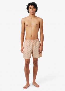 LACOSTE - Lacoste ανδρικό μαγιό σορτς με all-over crocodile print - MH1851 Σομόν