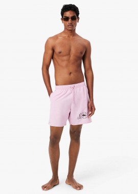 LACOSTE - Lacoste ανδρικό μαγιό σορτς με tennis print - MH1887 Ροζ Ανοιχτό
