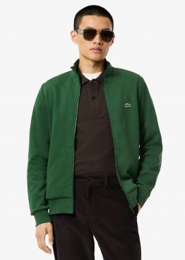 LACOSTE - Lacoste ανδρική ζακέτα φούτερ fleece με ψηλό λαιμό και κεντημένο λογότυπο Regular Fit - SH9622 Πράσινο Σκούρο