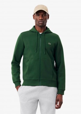 LACOSTE - Lacoste ανδρική ζακέτα φούτερ με κουκούλα και κεντημένο λογότυπο Classic Fit - SH9626 Πράσινο Σκούρο