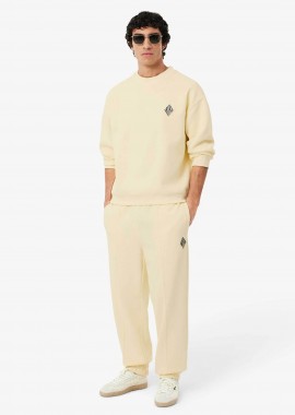 LACOSTE - Lacoste ανδρικό παντελόνι φόρμας πικέ με κεντημένο retro logo Regular Fit - XH0033-00 Κρέμ