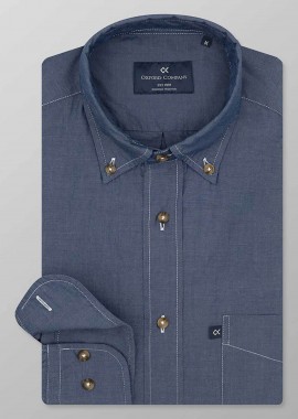 OXFORD COMPANY - Oxford Company ανδρικό sport πουκάμισο button down μονόχρωμο Regular Fit - J112-BZ10.01 Denim Blue Σκούρο