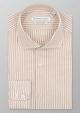 OXFORD COMPANY - Oxford Company ανδρικό Classic πουκάμισο ριγέ Slim Fit Club - M326NRZ21.01 Λευκό-Καφέ