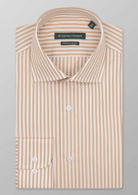OXFORD COMPANY - Oxford Company ανδρικό Classic πουκάμισο ριγέ Regular Fit Club - M325NRZ20.04 Λευκό-Καφέ