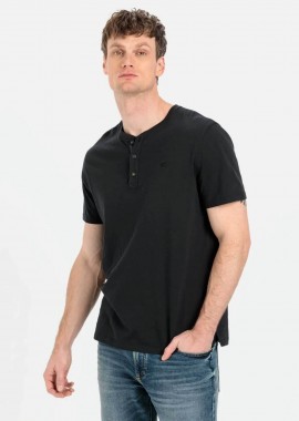 CAMEL ACTIVE - Camel Active ανδρική κοντομάνικη μπλούζα henley με κεντημένο monogram Regular Fit - C261NOS-409474-9T84 Μαύρο