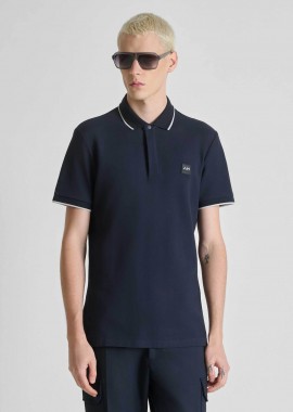 ANTONY MORATO - Antony Morato ανδρική μπλούζα πόλο πικέ με contrast trims και logo patch Regular Fit - KS02640FA100270 Μπλε Σκούρο