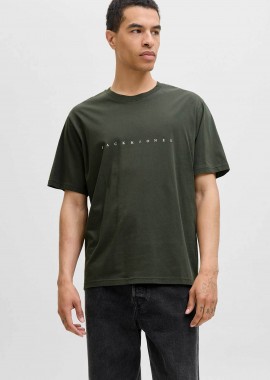 JACK & JONES - JACK & JONES ανδρικό T-shirt μονόχρωμο με logo print Relaxed Fit - 12234746 Πράσινο