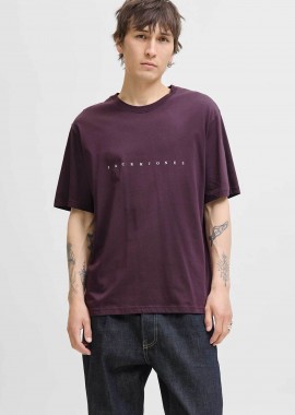 JACK & JONES - JACK & JONES ανδρικό T-shirt μονόχρωμο με logo print Relaxed Fit - 12234746 Μοβ