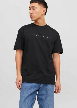 JACK & JONES - JACK & JONES ανδρικό T-shirt μονόχρωμο με logo print Relaxed Fit - 12234746 Μαύρο