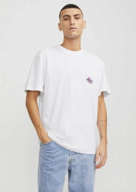 JACK & JONES - JACK & JONES ανδρικό T-shirt με logo στο στήθος και lettering στο πίσω μέρος Loose Fit - 12253602 Λευκό