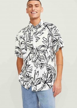 JACK & JONES - JACK & JONES ανδρικό κοντομάνικο πουκάμισο με floral print Relaxed Fit - 12251023 Λευκό
