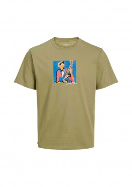 JACK & JONES - JACK & JONES ανδρικό T-shirt μονόχρωμο με logo print - 12273378 Λαδί