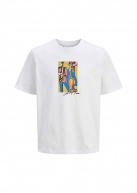 JACK & JONES - JACK & JONES ανδρικό T-shirt μονόχρωμο με logo print - 12273378 Λευκό