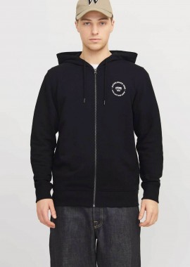 JACK & JONES - JACK & JONES ανδρική ζακέτα φούτερ μονόχρωμη με κουκούλα Relaxed Fit - 12269366 Μαύρο