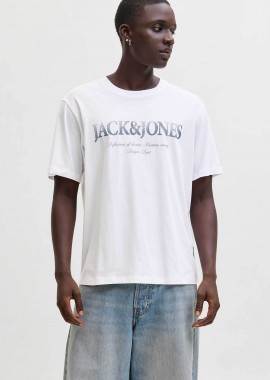 JACK & JONES - JACK & JONES ανδρικό T-shirt μονόχρωμο με logo print Regular Fit - 12290173 Λευκό