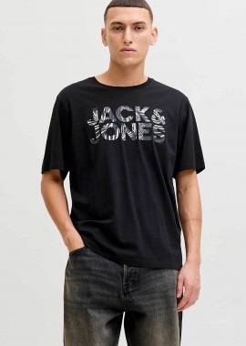 JACK & JONES - JACK & JONES ανδρικό T-shirt με λογότυπο Regular Fit - 12288536 Μαύρο