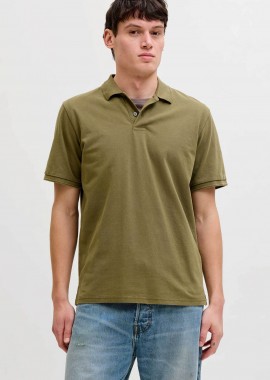 JACK & JONES - JACK & JONES ανδρική κοντομάνικη μπλούζα πόλο Regular Fit - 12293016 Λαδί