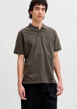 JACK & JONES - JACK & JONES ανδρική κοντομάνικη μπλούζα πόλο Regular Fit - 12293016 Καφέ Σκούρο