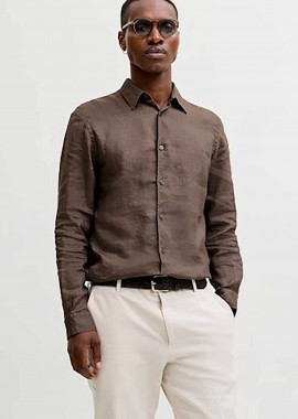 JACK & JONES - JACK & JONES ανδρικό λινό πουκάμισο Relaxed Fit - 12293563 Καφέ