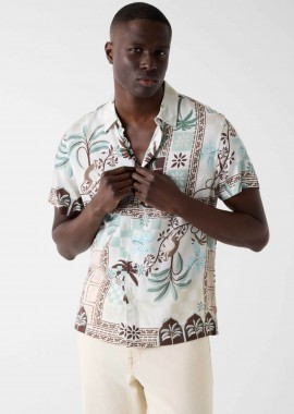 GUESS - Guess ανδρικό πουκάμισο με tropical print Regular Fit - M6GH80W2036 Μπεζ